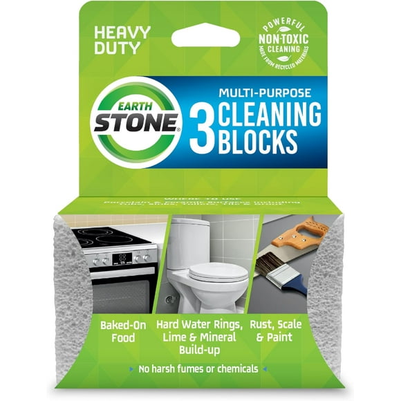 EarthStone Multi-Purpose Cleaning Block, For Kitchens, Bathrooms, Tools, and More, Made in the USA, 3-Pack