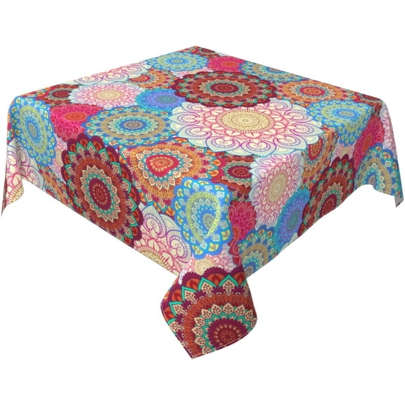 Boho Flower Tablecloth 54"x54" Inch Square, Durable Table Cover for Kitchen Dining Room, Holiday Tablecloth for Party Dinner