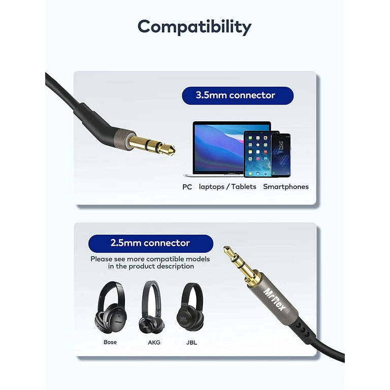 Pointer voldgrav Imperialisme 3.5mm to 2.5mm Aux Cable Cord for Bose 700 QuietComfort QC45 QC35II QC35  QC25 Noise Cancelling Headphones, JBL - Walmart.com