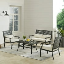 Alistair 4Pc Outdoor Metal Conversation Set Creme/Matte Black - Loveseat, Coffee Table, & 2 Armchairs
