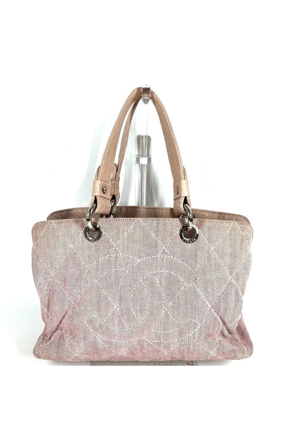 Pre-Owned CHANEL denim CC logo bag, large Coco logo, shoulder handbag, cotton, women's, pink.