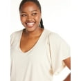 thumbnail image 3 of Terra & Sky Women's Plus Size Ribbed Flutter Sleeve Top, Sizes 0X-5X, 3 of 5