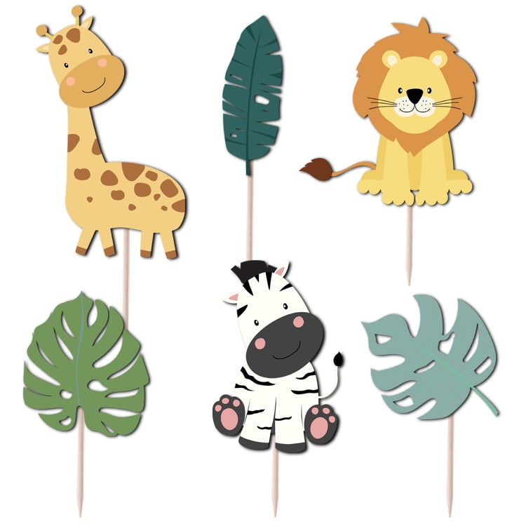 Safari Cupcake Toppers Animal Themed Birthday Party Cardstock Pack of