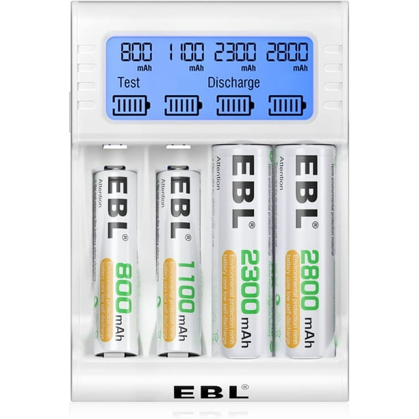 EBL Individuel LCD AAA AAA y Chargeur - Chargeur de Charge Rapide avec Fonction de Décharge & y Test de Capacité