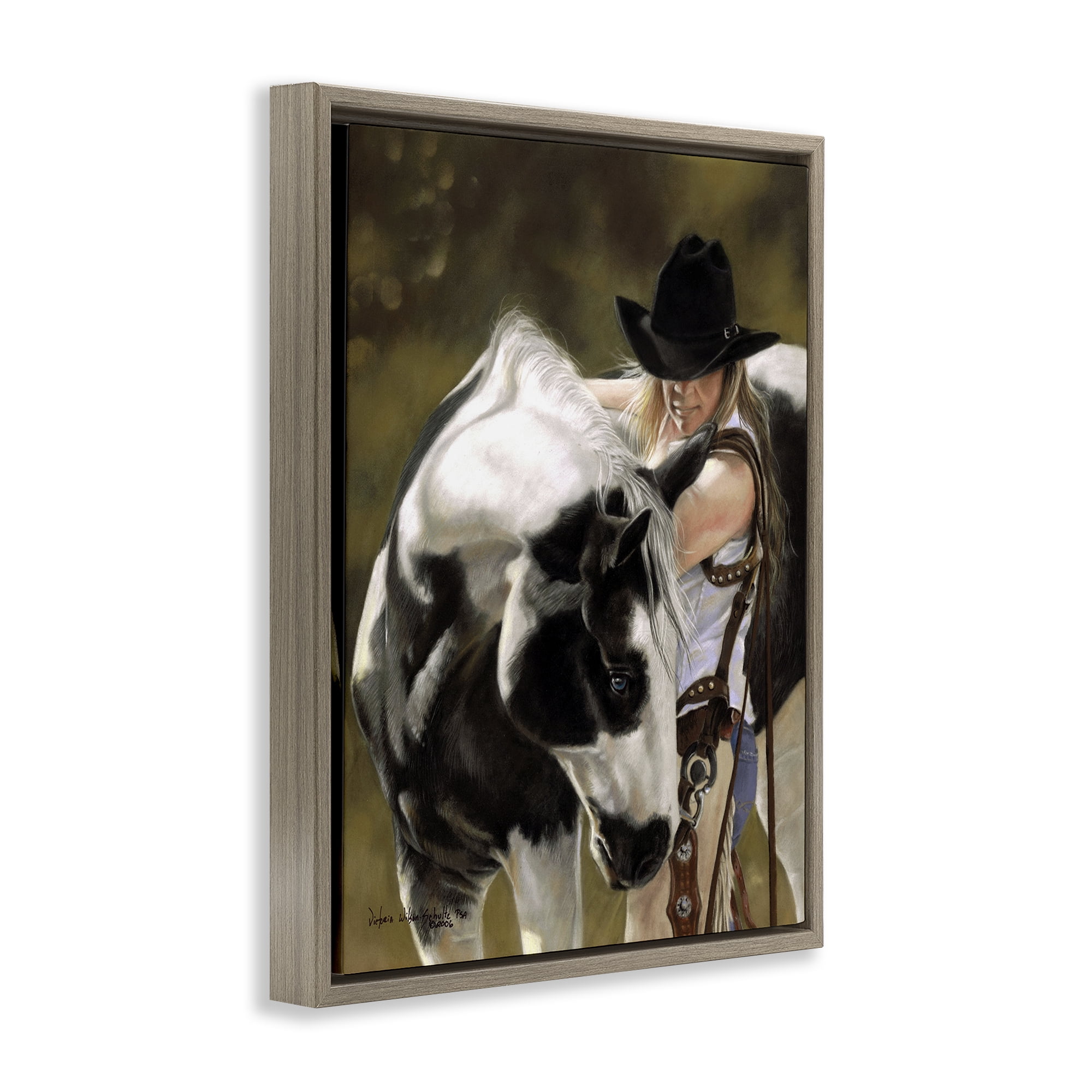 Stupell Industries Cowgirl & Spotted Horse Animals & Insects Painting Brown Floater Framed Canvas Art Print Wall Art, 25 x 31