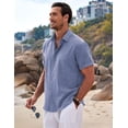 thumbnail image 3 of Camisa COOFANDY de lino, manga corta, casual, azul, 3 of 5