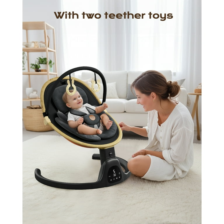 Baby Swing, Portable Bluetooth Infant Swing with Timer, 5 Speeds, 10 Lullabies, 5-Point Harness, Black