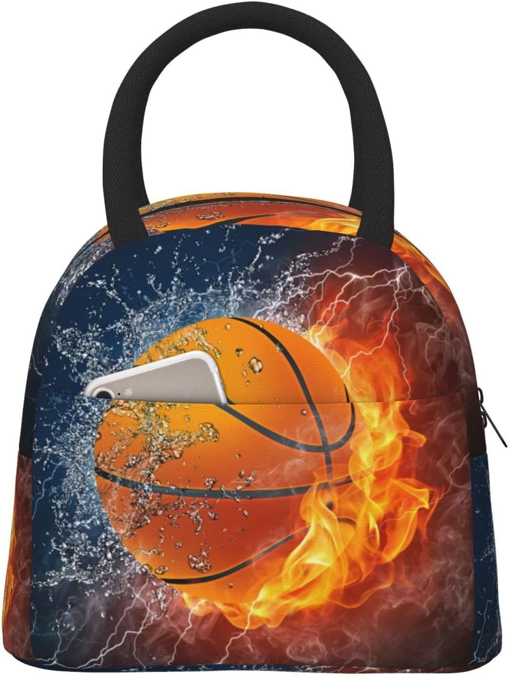 Basketball Large Lunch Box Insulated Meal Bag Reusable Lunch Bag Tote