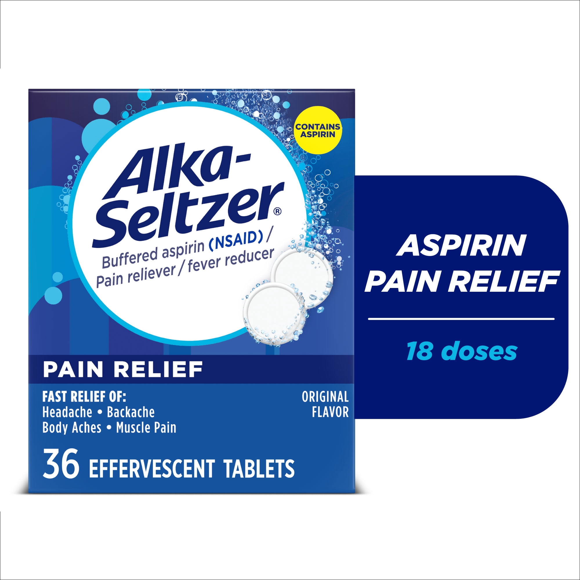 (2 pack) Alka-Seltzer Pain Relief, Aspirin Effervescent Tablets for Fast Pain Relief, Package May Vary 36 Ct