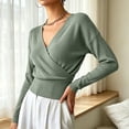 thumbnail image 4 of gbyLJF Women's Wrap Cross V Neck Tops Slim Fit Long Sleeve Sweater Lightweight Soft Knitted Blouse, 4 of 8