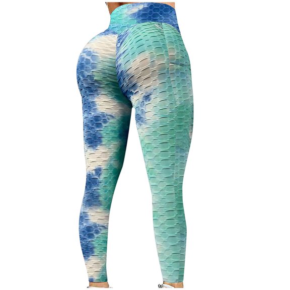 Women Workout Yoga Pants High Waist Stretch Leggings Tie Dye Yoga Pants Jacquard Yoga Pants Bubble Butt Lift Sport Pants
