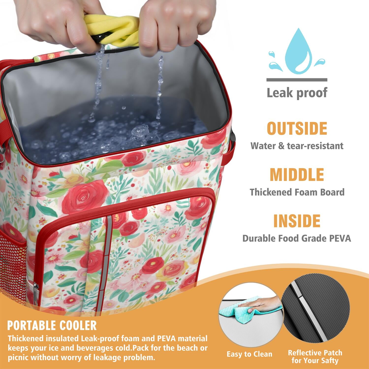Travel Cooler Bag - Pioneer Flower Camping Beer Cooler Backpack with Bottle Opener- Waterproof Insulated Picnic Backpacks - Cooler Bag for Beach