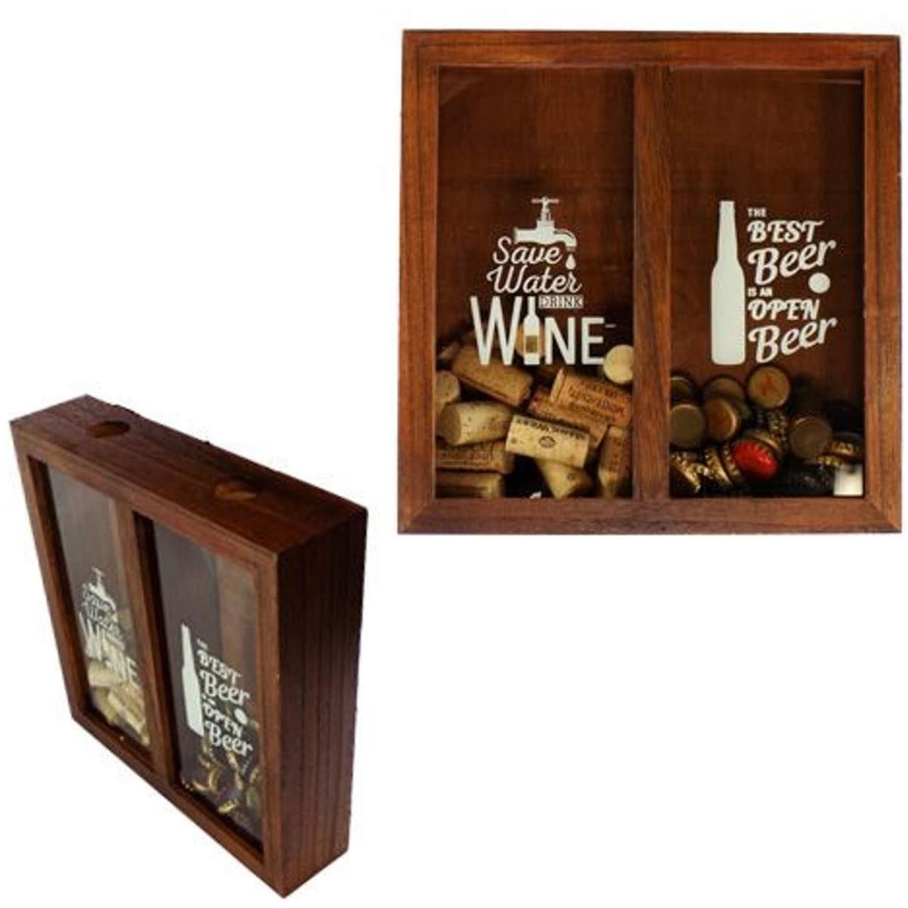Barry Owens VB723 Wood Wine Cork and Beer Cap Holder Box