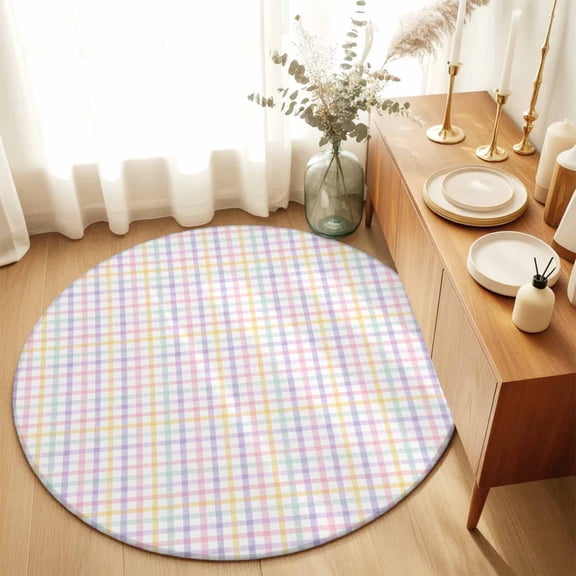 Round Rugs 3Ft, Purple Checkered Round Area Rug Washable Indoor Throw Carpet, Farmhouse Art Buffalo Small Non Slip Circle Rug for Bedroom Living Room Home Decor Aesthetic