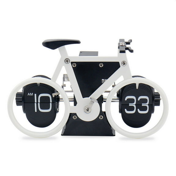 Flip Clock,Bicycle Shape Flip Clock, Mechanical Digital Flip Clock,Vintage Desk Clock,12 Hours Mode,Ideal for Home Desk Decor, White