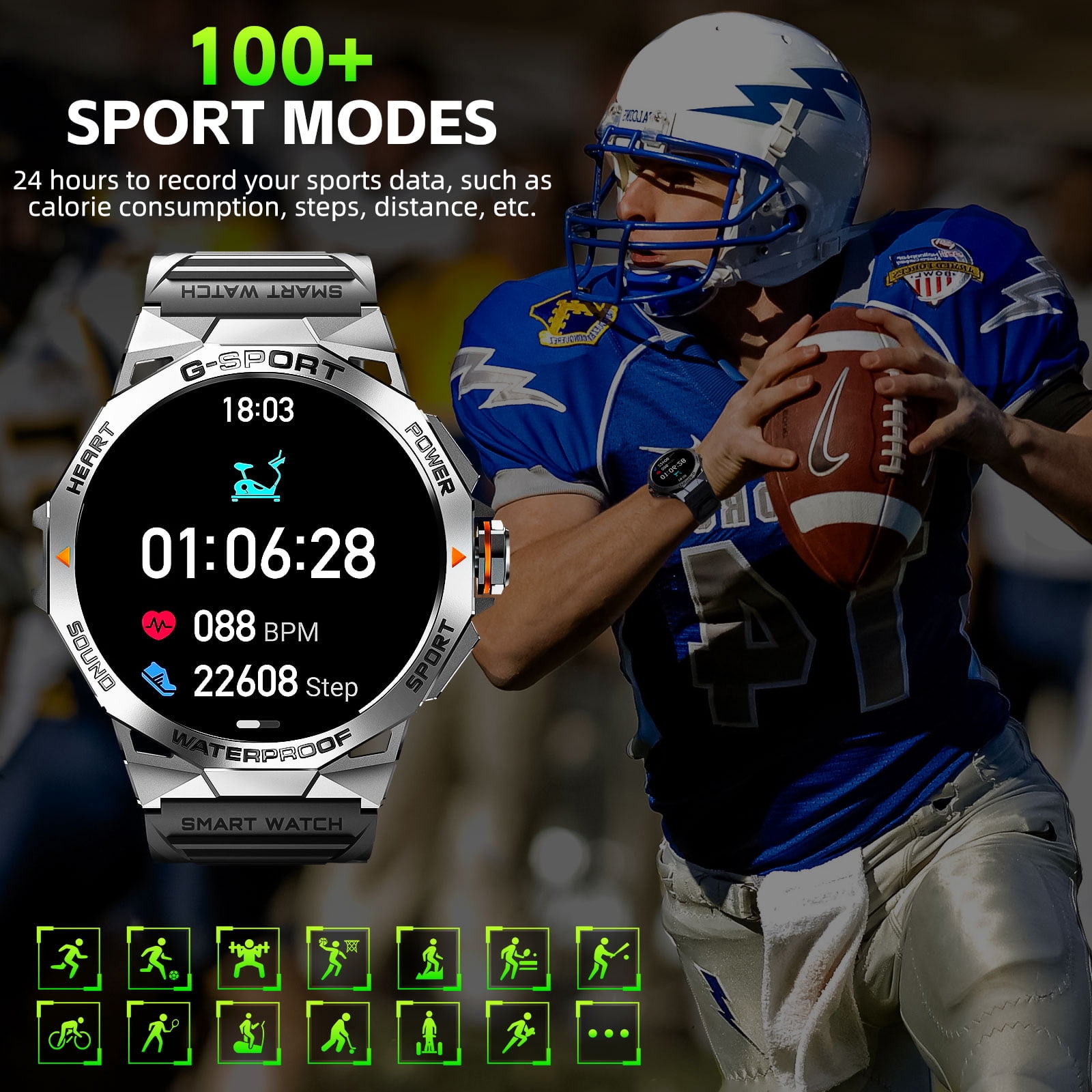 XAXRE Military Smart Watch for Men, 100+ Sports Modes Fitness Watch with AI Voice, 1.43" Smartwatch for iOS Android Phones