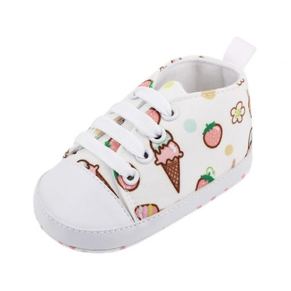 Baywell Baby Boys Girls High Top Sneaker Soft Anti-Slip Sole Newborn Infant First Walkers Canvas Denim Shoes White ice cream 0-6 Months