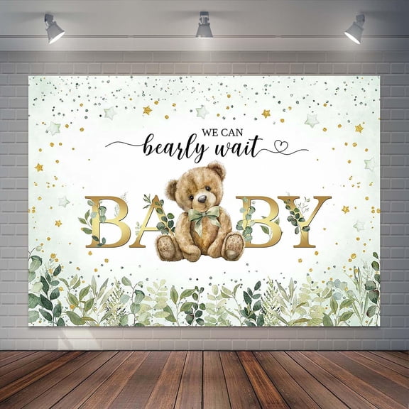 Green Bear Baby Shower Backdrop We Can Bearly Wait Background Green Leaves Bear Baby Shower Party Decorations Banner Supplies Photo Booth Props