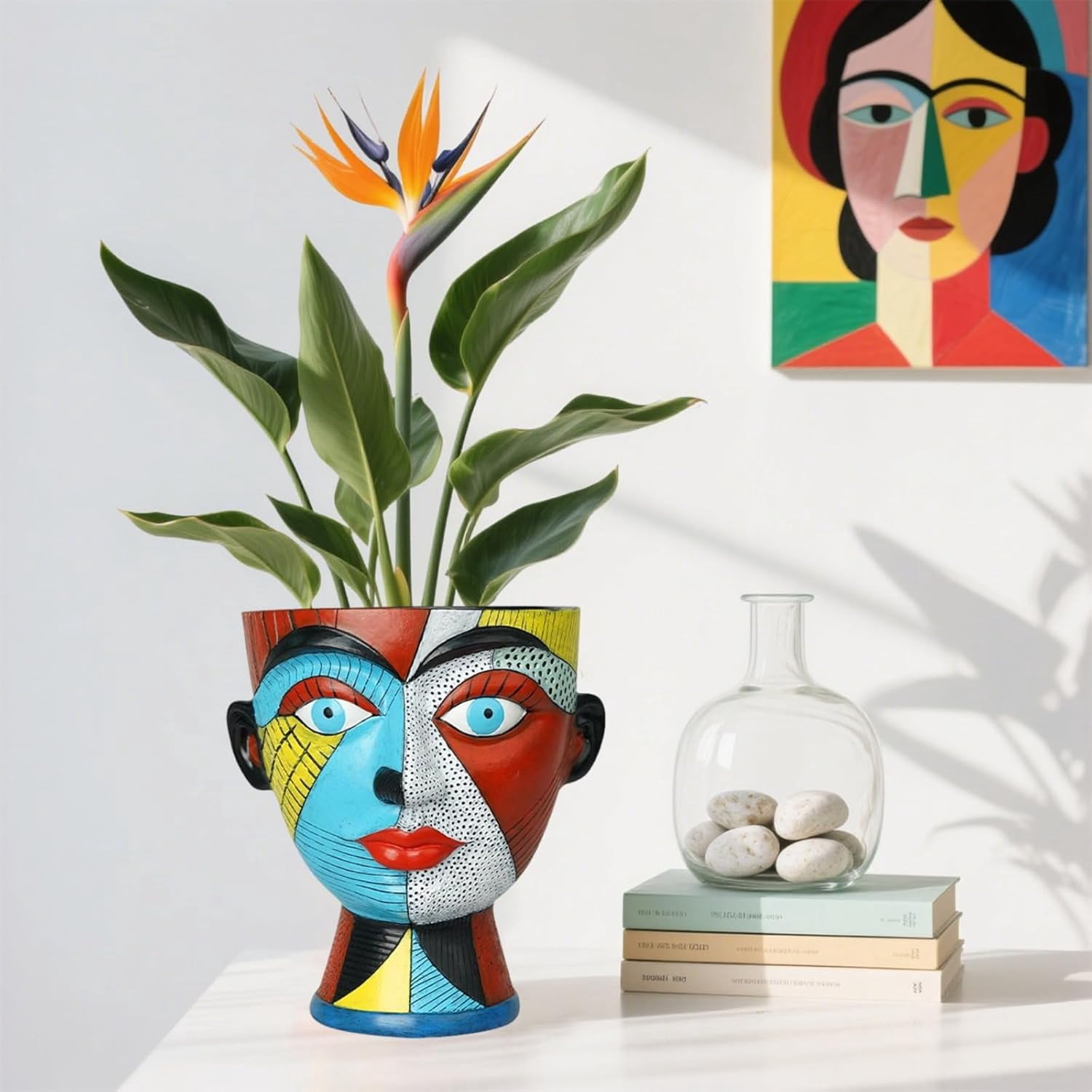Abstract Face Planters Pots Colorful Funky Flower Pots Unique Head Planter with Drainage Handmade Resin Vase Modern Home Decoration
