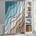 thumbnail image 3 of Teal Blue Modern Geometric Fabric Shower Curtain Turquoise Brown Abstract Ocean Wave Washable Shower Curtains for Bathroom, Waterproof Bath Curtain with Hooks Home Decor 72x84in, 3 of 8