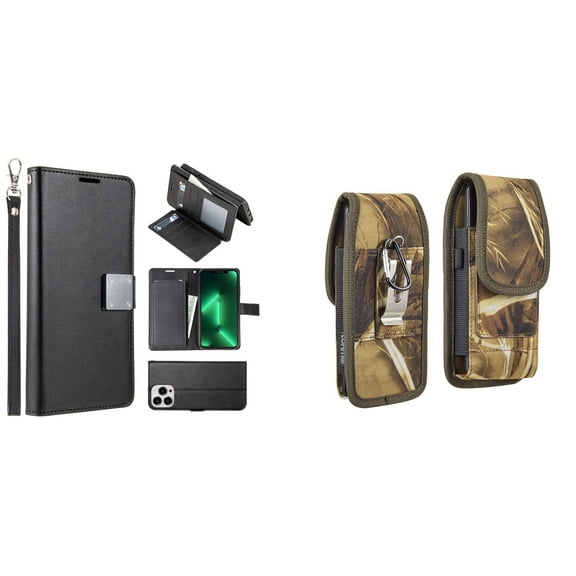 Bemz Pocket Clutch Wallet Case and Belt Holster Pouch for iPhone 14 Pro (Black/Camo)