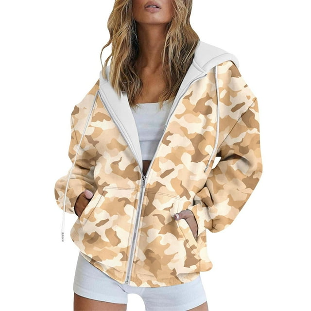 WZXFASHION Cardigan à Capuche à Fermeture à Glissière pour Femmes, à la Mode et Simple, avec Cordon de Serrage et Poches, Chandail en Molleton, jusqu'à 50 % de Rabais, Chandail à Capuche à Fermeture à Glissière Athlétique