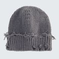 thumbnail image 2 of Unisex Adult Distressed Knit Beanie, Winter Y2K Punk Goth Slouch Hat,One Size, 2 of 3