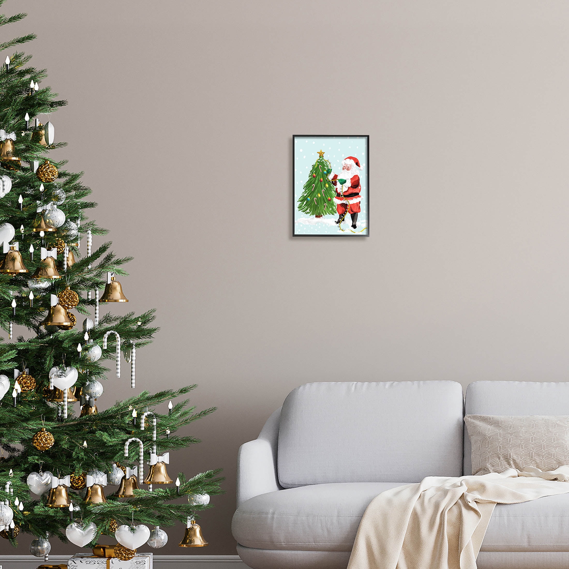 Snowy Santa Claus Tree Scenery Holiday Graphic Art Black Framed Art Print Wall Art