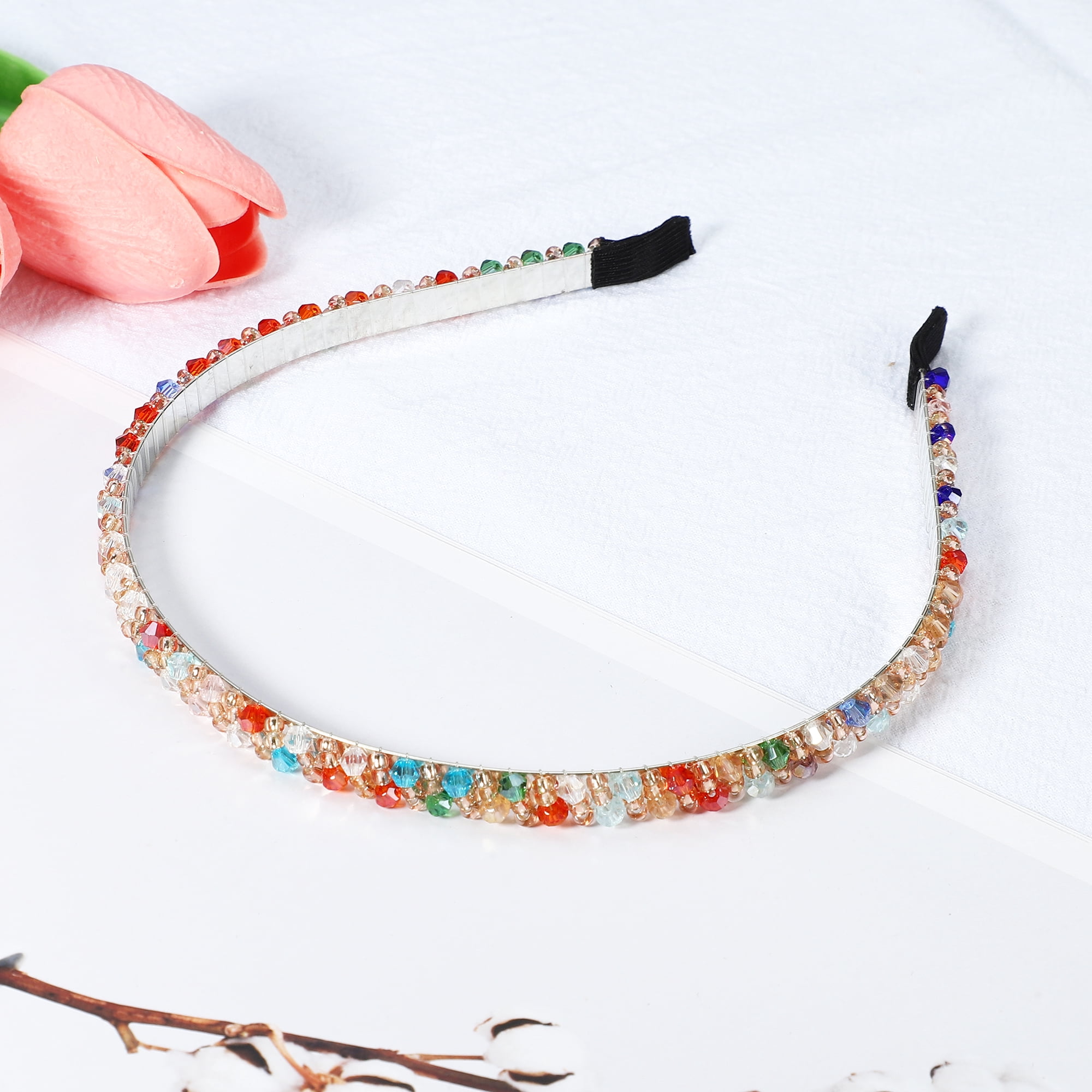 Unique Bargains 2 Rows Rhinestone Headband Hairband for Women Multicolor 0.31 Inch Wide