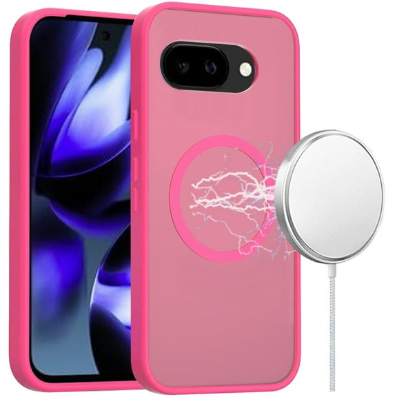 For Google Pixel 9A [Magnetic Circle] Smooth Safe Matte Feel Hybrid Case - Hot Pink