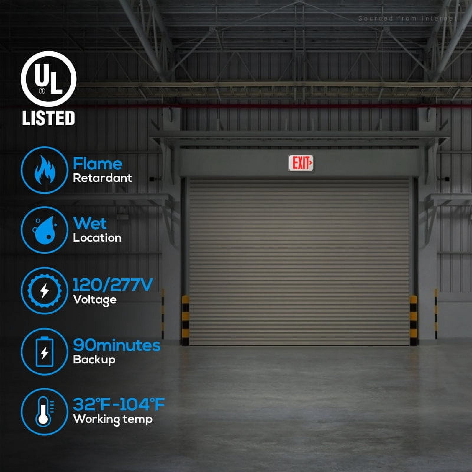 8 Pack LED Exit Sign with Battery Backup, UL Listed, Weatherproof Emergency Exit Light, AC 120/277V