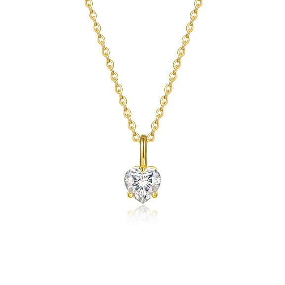S925 Sterling Silver Heart Shape Moissanite Pendant - 6x6mm 0.8 Carat, S925 Sterling Silver 18K Gold Plated, Simple and Versatile Necklace