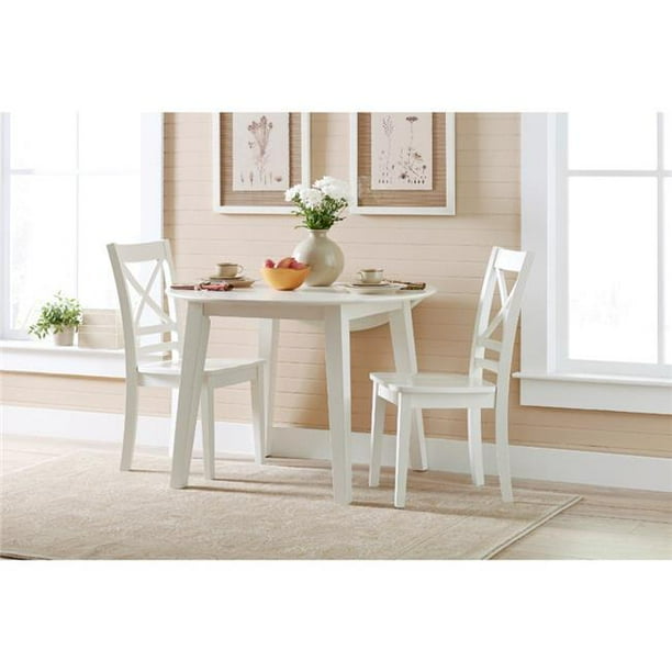 HomeRoots 345743 Wooden Round Dining Table with 2 Dropleaf, White ...