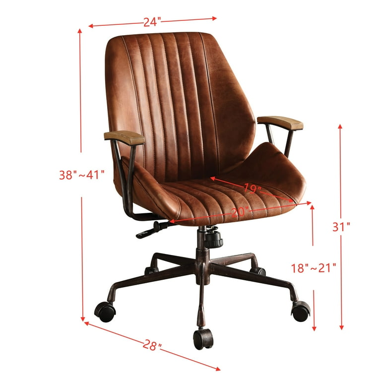 Swivel Top Grain Leather High Back Home Office Chair Industrial Style Height Adjustable Executive Compurter Desk Task Chair Comfy Armchair with Padded