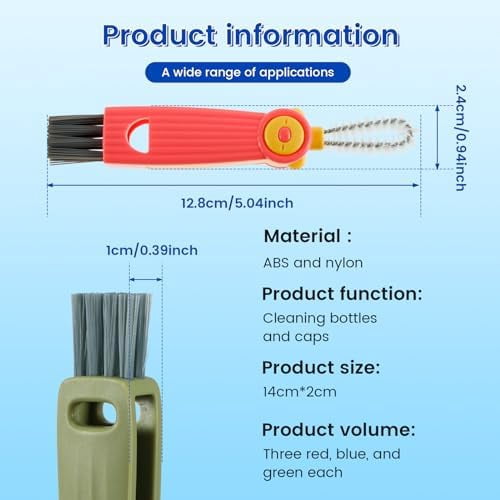3 in 1 Cup Lid Cleaning Brush, 180° Rotatable Bottle Brush Gap Cleaner, Multifunctional Crevice Cleaning Brush Set for Baby Bottle, Water Bottle, Tumbler & Kitchen Mugs, 6 Pack Hangable