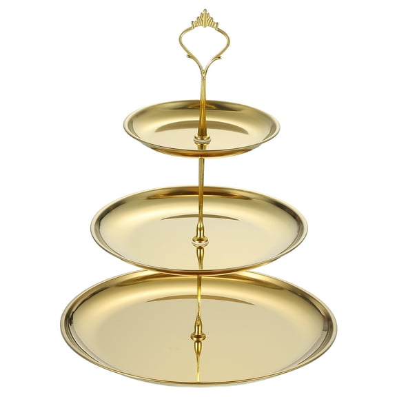 1 Set 3-Tier Cupcake Stand Holder, Round Tiered Serving Tray Stainless Steel Cup Cake Stand for Dessert Fruit Table Birthday Party Decoration Display, Gold