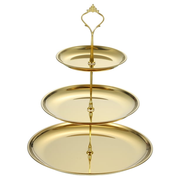 1 Set Soporte para Cupcakes de 3 Niveles, Bandeja de Servicio Redonda de Acero Inoxidable para Postres, Frutas, Decoración de Mesa para Fiestas de Cumpleaños, Oro