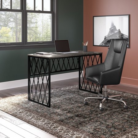 UPC: 0042976153410 | kathy ireland Home City Park 48W Industrial Writing Desk by kathy ireland® Home Dark Gray Hickory Metal Finish