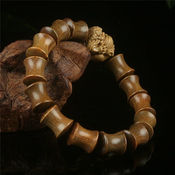 Green Sandalwood Pixiu Bracelet Bamboo Style Unisex Chinese Vintage Jewelry Feng Shui Protection Wealth Accessory