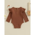 thumbnail image 5 of Musuos Baby Girls Spring Fall Basic Rompers 0-24 Months Long Sleeve Crew Neck Solid Color Ruffle Ribbed Bodysuit, 5 of 10