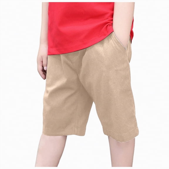 JUMEYU Boys Baggy Cargo Shorts Boys' Cotton Shorts with Pockets for Kids Sleep Casual Lounge 5t 6t (Khaki,5-6 Years)
