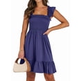 thumbnail image 2 of Women'S Summer Sleeveless Square Neck Dress Ruffle Backless Boho Beach Cute Teen Short Sundress Dark Blue XL, 2 of 10