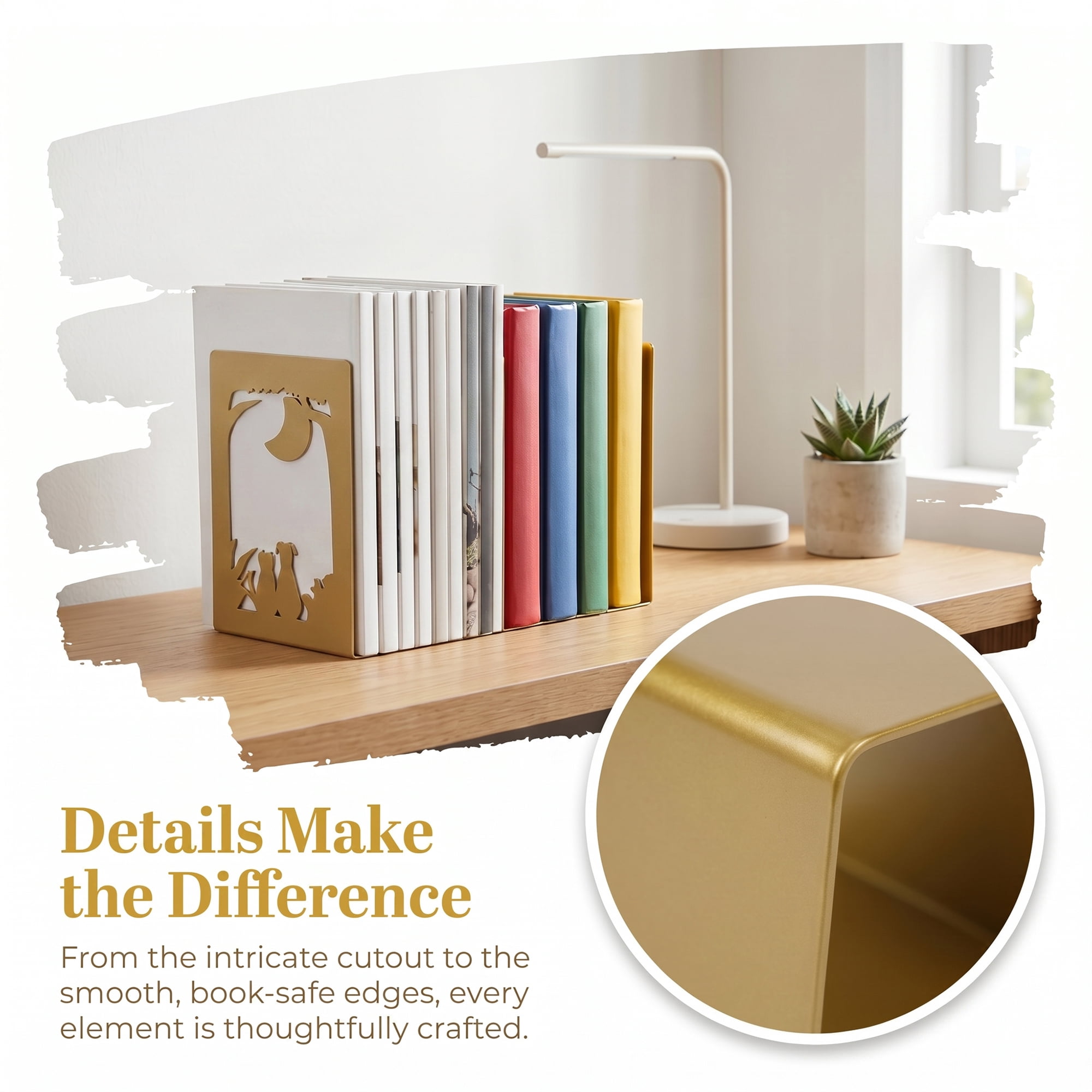 Unique Bargains 2Pcs Metal Laser Cut Tree Design Bookends Gold Moon 7.9*4.3*6.7inch
