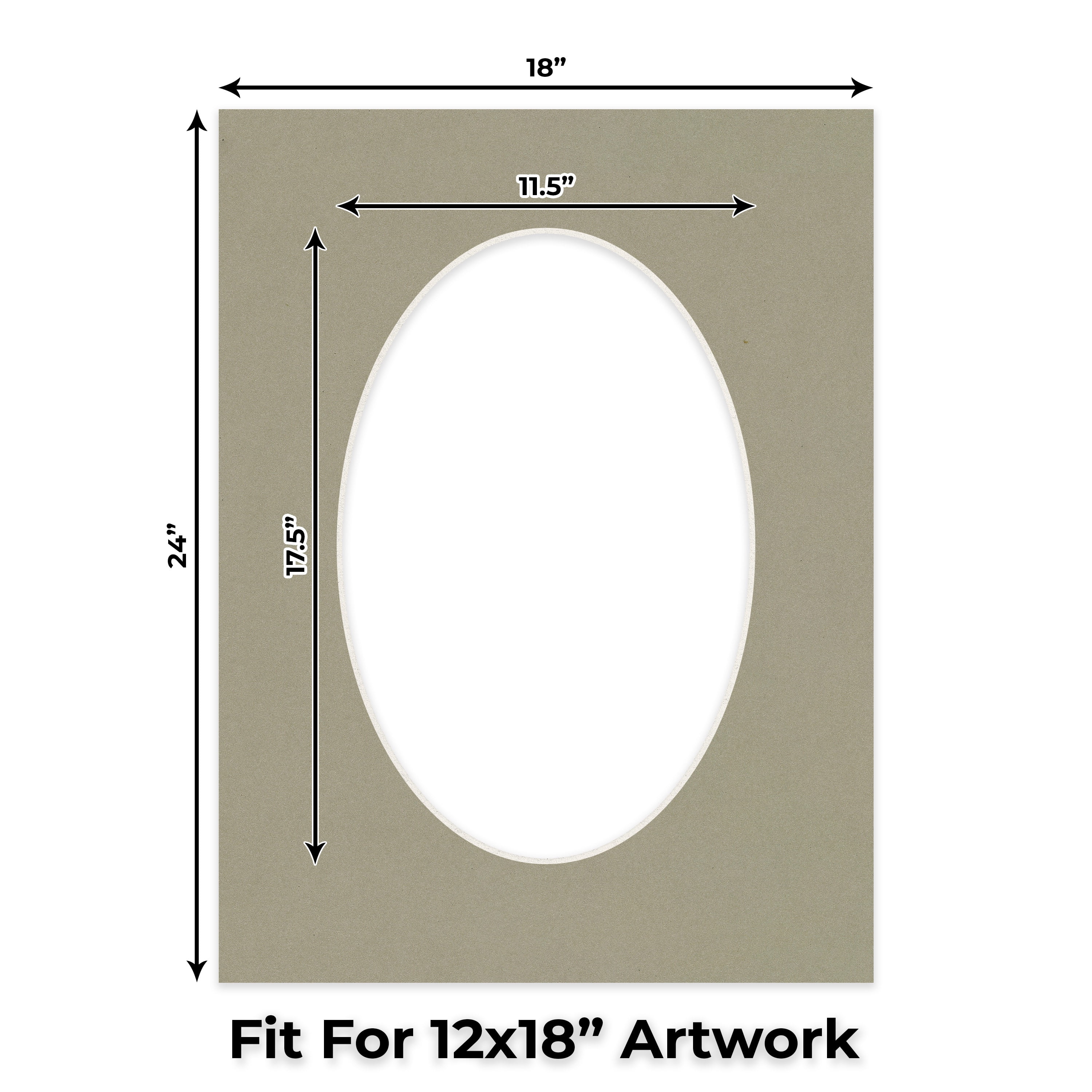 Umber Green Picture Frame Mat for 18x24 Frames - Oval Opening for 12x18 Photos - 1 Mat