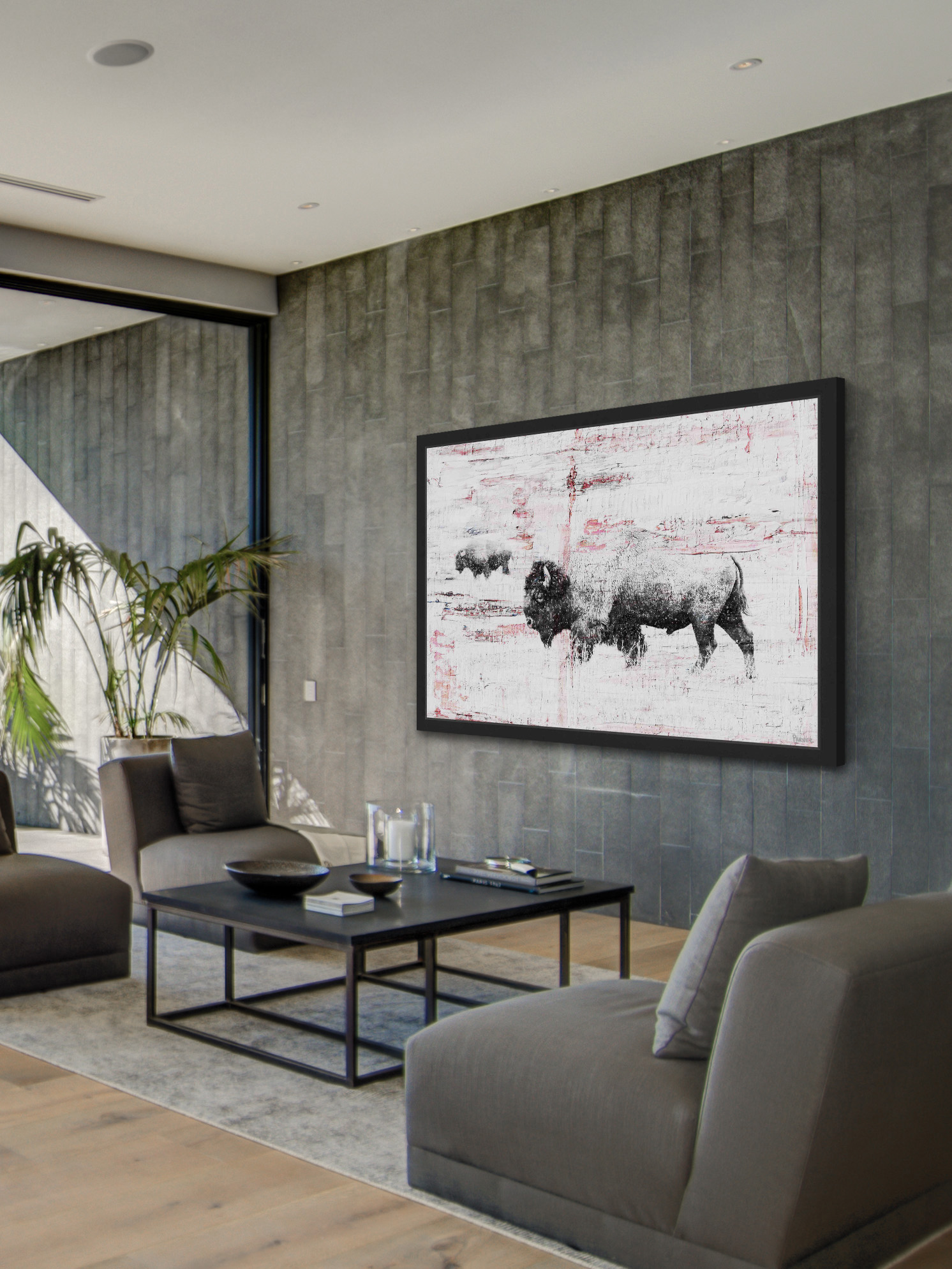 "Buffalo Walking" Framed Painting Print