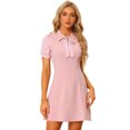 thumbnail image 1 of Vestido de Trabajo Elegante Allegra K Cuello de Ojo de Cerradura Manga Abullonada Rosa S, 1 of 6