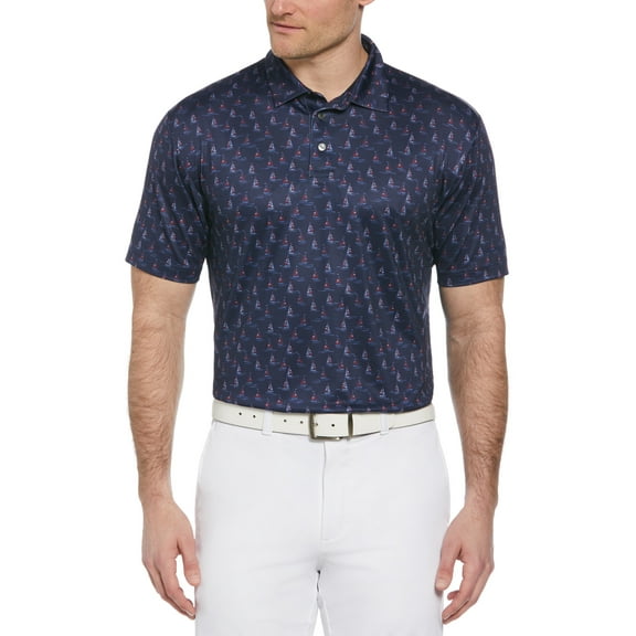 Ben Hogan Men's and Big Men's Sailboat Print Golf Polo Shirt, up to Size 5X