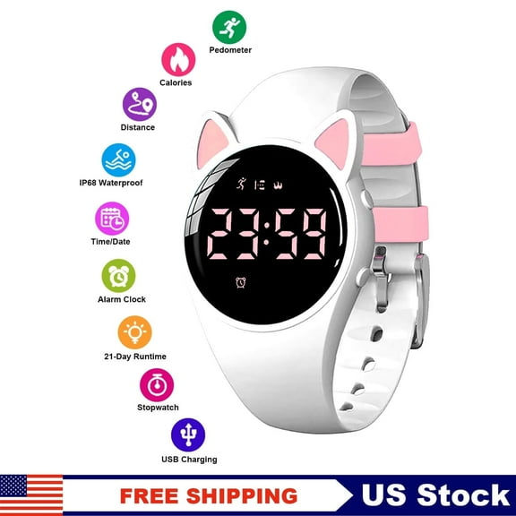 Kids Watch Pedometer for Boys Girls Waterproof Digital Sports Watch Alarm Cute Wristwatch for Children