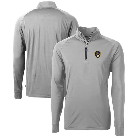 Men's Cutter & Buck Gray Milwaukee Brewers Adapt Eco Knit Stretch Recycled Quarter-Zip Pullover Top