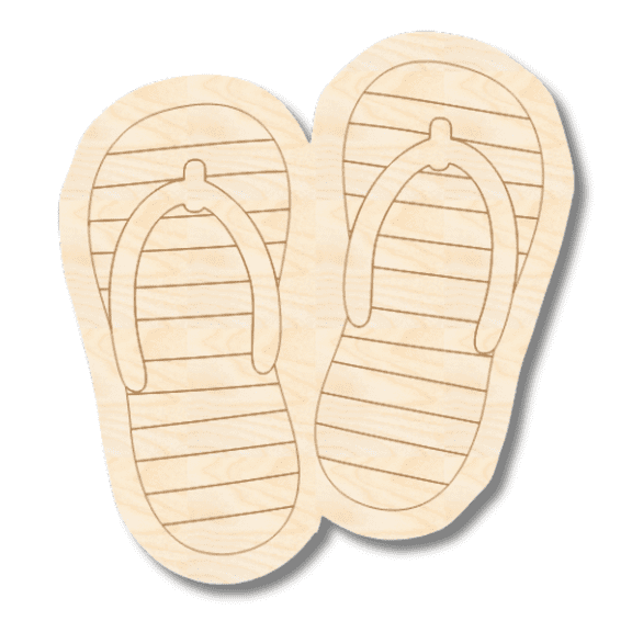 Unfinished Wood Etched Flip Flop Shape | Paint By Line Crafts 8" / 1/4"